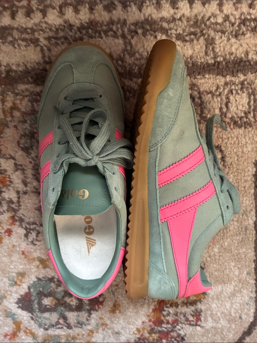 Gola Tornado Women's Green and Pink Retro Runner S7